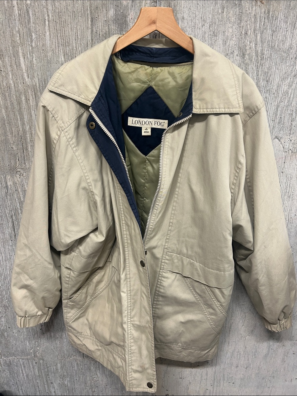 London Fog Tan Trench-Style Jacket with Olive Quilted Lining